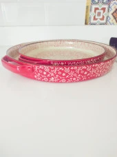 Stonware Kırmızı Yuvarlak 2li Fırın Kabı Fırın Tepsisi Büyük 38-30 Cm - 8