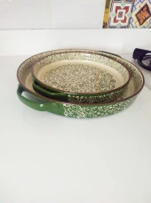 Stonware Yeşil Yuvarlak 2li Fırın Kabı Fırın Tepsisi Büyük 38-30 Cm - 1