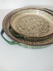 Stonware Yeşil Yuvarlak 2li Fırın Kabı Fırın Tepsisi Büyük 38-30 Cm - 6