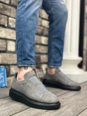 BA0307 BOA Kalın Süet Yüksek Taban Çift Bant Gri Siyah Erkek Ayakkabı thumbnail 1