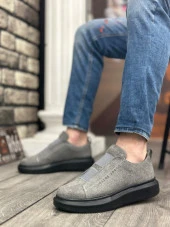 BA0307 BOA Kalın Süet Yüksek Taban Çift Bant Gri Siyah Erkek Ayakkabı thumbnail 2