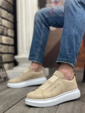 BA0307 BOA Kalın Süet Yüksek Taban Çift Bant Krem Erkek Ayakkabı thumbnail 2