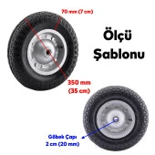 El Arabası Yük Taşıma Tekeri Siboplu Bilyeli Rulmanlı Havalı Dublex 350x70 mm Çelik Jant Tekerlek - 2