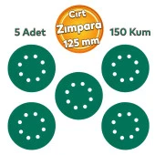 Delikli 125 mm Cırt Zımpara 150 Kum YEŞİL Kaporta Boya Duvar Metal Mobilya Cila Parlatma 5 Adet - 1