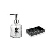 BANYO SETİ,KAKTÜS DESENLİ CAM SIVI SABUNLUK VE AKRİLİK SİYAH SABUNLUK - 2