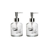 BANYO SETİ CAM SIVI SABUNLUK 2 ADET,EL SABUNU YAZILI 300ML 7,6X15,5CM - 1