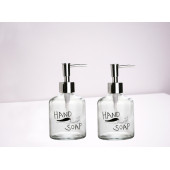 BANYO SETİ CAM SIVI SABUNLUK 2 ADET,EL SABUNU YAZILI 300ML 7,6X15,5CM - 2
