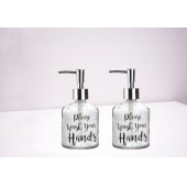 BANYO SETİ CAM SIVI SABUNLUK 2 ADET,YAZILI MODEL 300ML 7,6X15,5CM - 2