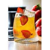 Eğik Asimetrik Çizgi Desenli Pinterest Bardak Kokteyl Meşrubat 350 ML Cam Bardak - 2