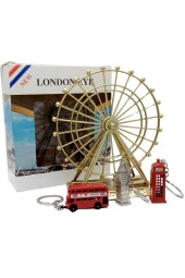 İngiltere Londra Dönme Dolap Otobüs Telefon Kulübesi ve Big Ben Anahtarlık Dörtlü Paket thumbnail 6