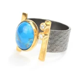 925 Ayar Gümüş Oval Firuze Taşlı Yüzük thumbnail 3