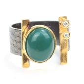 925 Ayar Gümüş Oval Yeşil Akik Taşlı Yüzük thumbnail 3