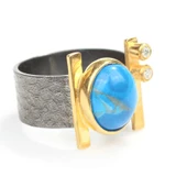 925 Ayar Gümüş Oval Firuze Taşlı Yüzük thumbnail 1