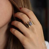 925 Ayar Gümüş Oval Ametist Taşlı Yüzük thumbnail 7