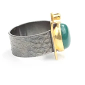 925 Ayar Gümüş Oval Yeşil Akik Taşlı Yüzük thumbnail 2