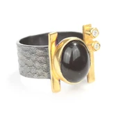 925 Ayar Gümüş Oval Onix Taşlı Yüzük thumbnail 1