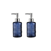 BANYO SETİ CAM SIVI SABUNLUK 2 ADET,KRİSTAL DESENLİ MAVİ 300ML 6,8X17,6CM - 1
