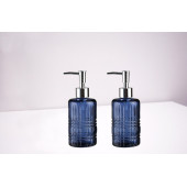 BANYO SETİ CAM SIVI SABUNLUK 2 ADET,KRİSTAL DESENLİ MAVİ 300ML 6,8X17,6CM - 2