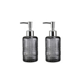 BANYO SETİ CAM SIVI SABUNLUK 2 ADET,KRİSTAL DESENLİ GRİ 300ML 6,8X17,6CM - 1
