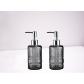 BANYO SETİ CAM SIVI SABUNLUK 2 ADET,KRİSTAL DESENLİ GRİ 300ML 6,8X17,6CM - 2