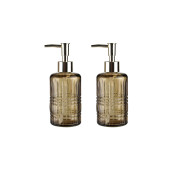 BANYO SETİ CAM SIVI SABUNLUK 2 ADET,KRİSTAL DESENLİ KAHVERENGİ 300ML 6,8X17,6CM - 1
