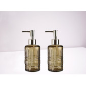 BANYO SETİ CAM SIVI SABUNLUK 2 ADET,KRİSTAL DESENLİ KAHVERENGİ 300ML 6,8X17,6CM - 2