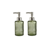 BANYO SETİ CAM SIVI SABUNLUK 2 ADET,KRİSTAL DESENLİ YEŞİL 300ML 6,8X17,6CM - 1