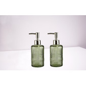BANYO SETİ CAM SIVI SABUNLUK 2 ADET,KRİSTAL DESENLİ YEŞİL 300ML 6,8X17,6CM - 2
