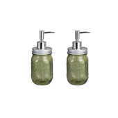 BANYO SETİ CAM SIVI SABUNLUK 2 ADET,ÇİÇEK DESENLİ KOYU YEŞİL 8X8X10CM 420ML thumbnail 1