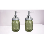 BANYO SETİ CAM SIVI SABUNLUK 2 ADET,ÇİÇEK DESENLİ KOYU YEŞİL 8X8X10CM 420ML thumbnail 2