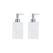 BANYO SETİ SERAMİK SIVI SABUNLUK 2 ADET BEYAZ  MODERN  7X7X17CM 300ML - 1