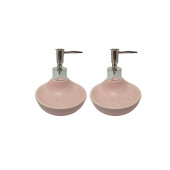 BANYO SETİ SABUNLUK VE SIVI SABUNLUK 2 ADET KOMBİNE MODEL PEMBE 7X7X18CM 150ML - 1