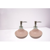 BANYO SETİ SABUNLUK VE SIVI SABUNLUK 2 ADET KOMBİNE MODEL PEMBE 7X7X18CM 150ML - 2