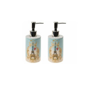 BANYO SETİ SERAMİK SIVI SABUNLUK 2 ADET ROMANTİK YEŞİL MODEL 7x7x18cm 320ml - 1