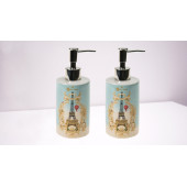 BANYO SETİ SERAMİK SIVI SABUNLUK 2 ADET ROMANTİK YEŞİL MODEL 7x7x18cm 320ml - 2