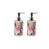BANYO SETİ SERAMİK SIVI SABUNLUK 2 ADET KIZLI PARİS DESENLİ 7X7X18CM 320ML - 1