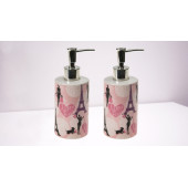 BANYO SETİ SERAMİK SIVI SABUNLUK 2 ADET KIZLI PARİS DESENLİ 7X7X18CM 320ML - 2