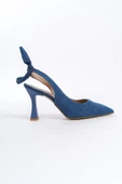 Pony Mavi Kot Arkası Açık Stiletto Fiyonklu Ayakkabı thumbnail 4