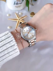 BP.RG3 Sedef Kadran Çelik Kasa&Kordon Kararma Renk Atma Yapmaz Zirkon Taşlı Kadın Kol Saati+Bileklik thumbnail 3