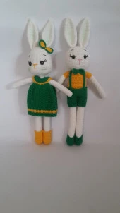 Kırçiçeği Tavşan Çift Amigurumi Organik Oyuncak - 2
