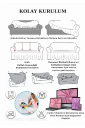 AmorHome 3-3-1-1 Lastikli Koltuk Örtüsü - Kanepe Örtüsü Takımı 180 x 230 4 Parça, Dokuma Jakar thumbnail 4
