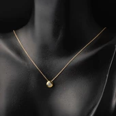 Tek Taşlı Yuvarlak Tasarım 22 Ayar Altın Kolye - 2