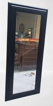 Boy 90346 Duvar Aynası 45'e 115 MDF Lam Kenar Siyah Flotal Ayna Kutuda Sevk El Yapım - 1