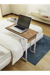 servetavcı Yatak Sehpası - Atlantik Çam Beyaz (Tekerli) 70x40 Oval Kenar - 1