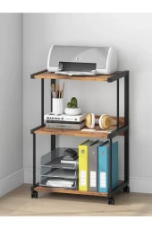 servetavcı Raflı Yazıcı Sehpası - Atlantik Çam 45x30 (Frenli Tekerli) - 1