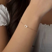 Altın Zincir Kalp Bileklik 14K Rose Gold Taşlı thumbnail 2