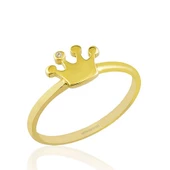 Sarı Altın Taç Yüzük 14K Tektaşlı - 1