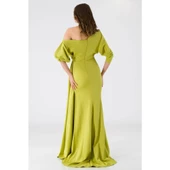 Drape Detaylı Düşük Omuz Abiye Ehel - 4