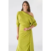 Drape Detaylı Düşük Omuz Abiye Ehel - 3
