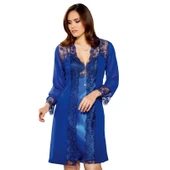 Jeremi 2806 Saten Dantelli Kısa Gecelik Sabahlık 2'li Takım - 1